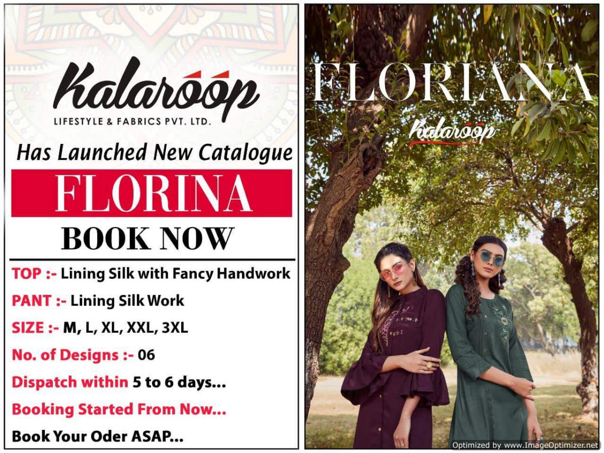 Kalaroop Floriana Latest Designer Lining Silk With Fancy Handwork Party Wear Kurti With Plazzo Collection 
