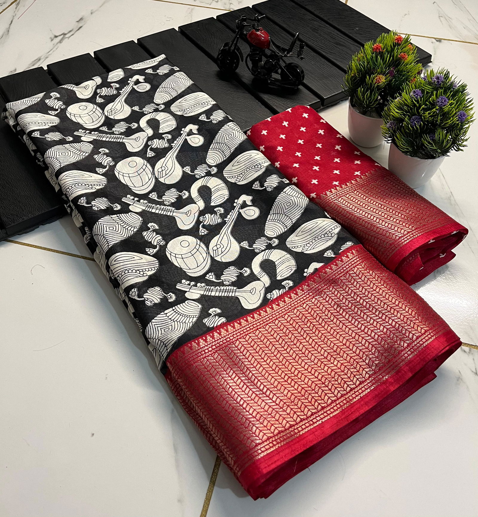 Wow Tabla And Dholak Printed Dola Silk Wholesale Saree In India