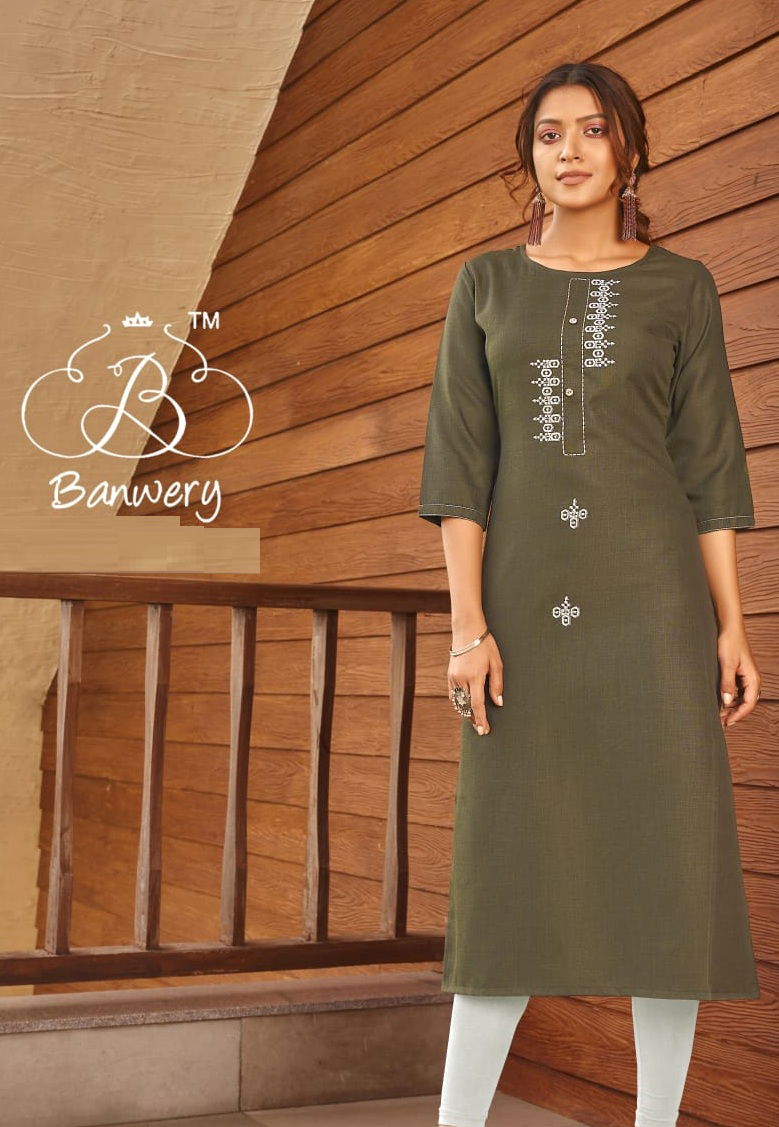 Banwery Blend 7 Ethnic Wear Embroidery Work Pure Cotton Kurti Collection
