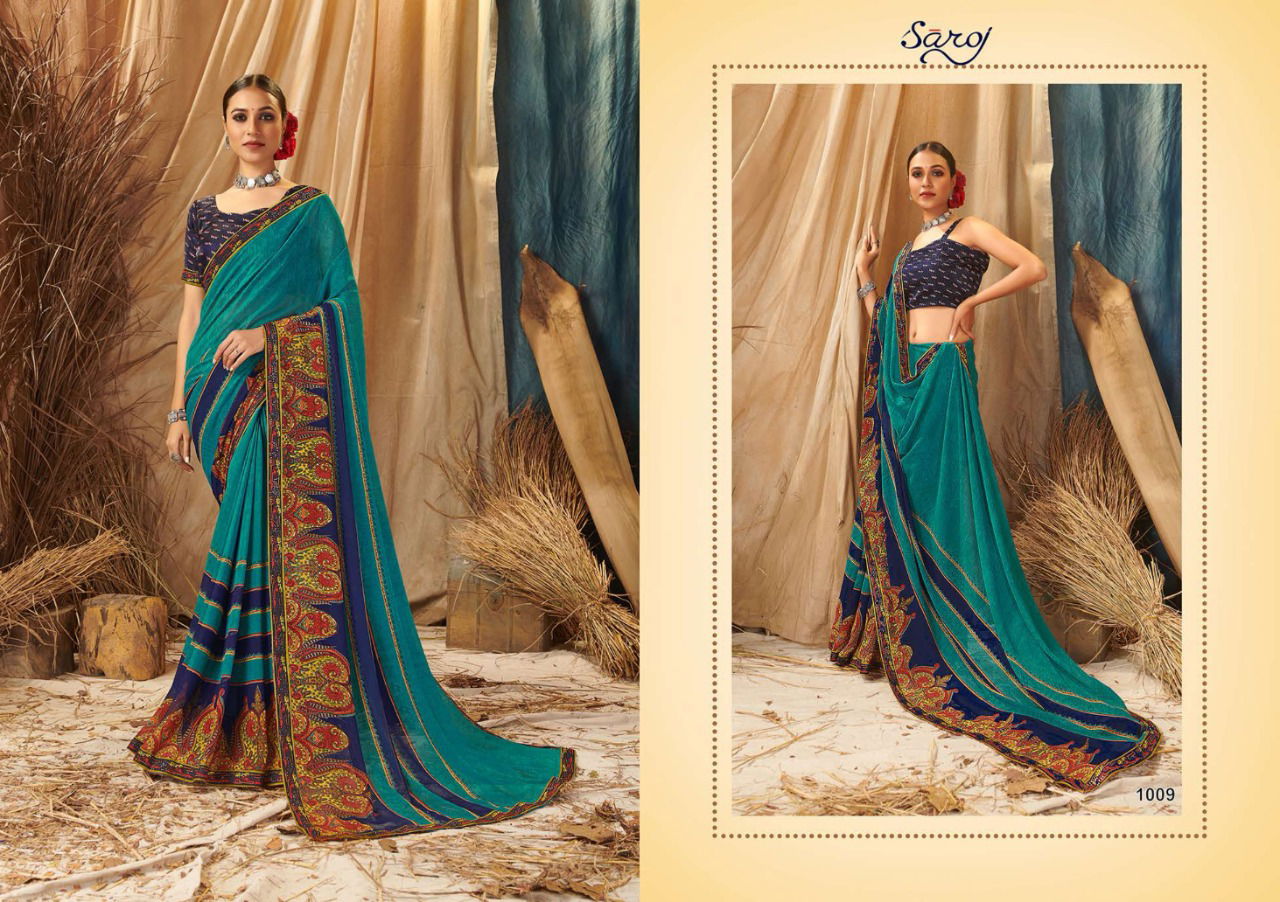 Saroj Saloni Latest Designer Fancy Casual Wear Printed Georgette Sarees Collection
