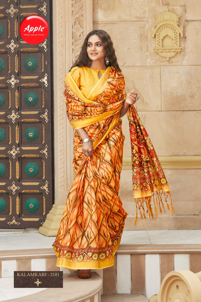 Apple Kalamkari 21 Latest Fancy Designer Casual Wear Soft Cotton Digital Printed Saree Collection
