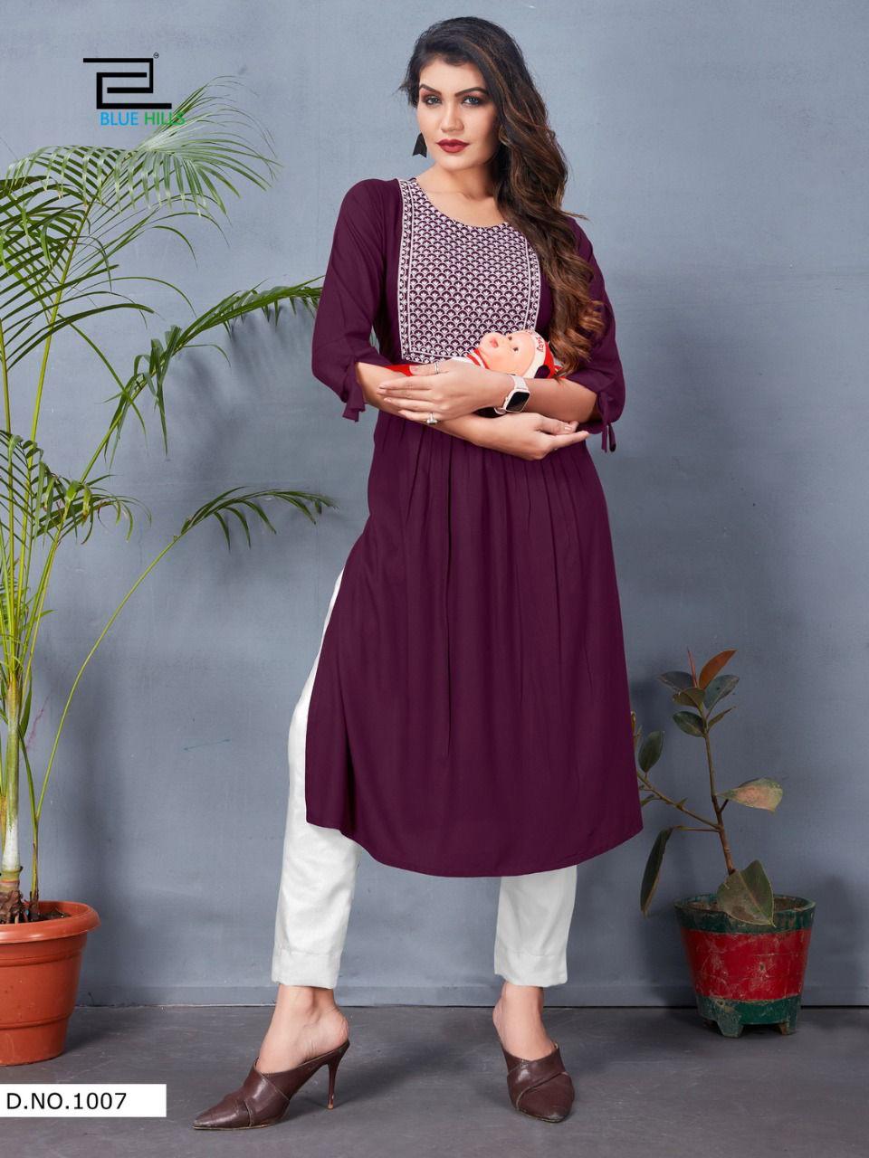 Blue Hills Good News 10 Designer Rayon Long Fancy Kurtis Collection
