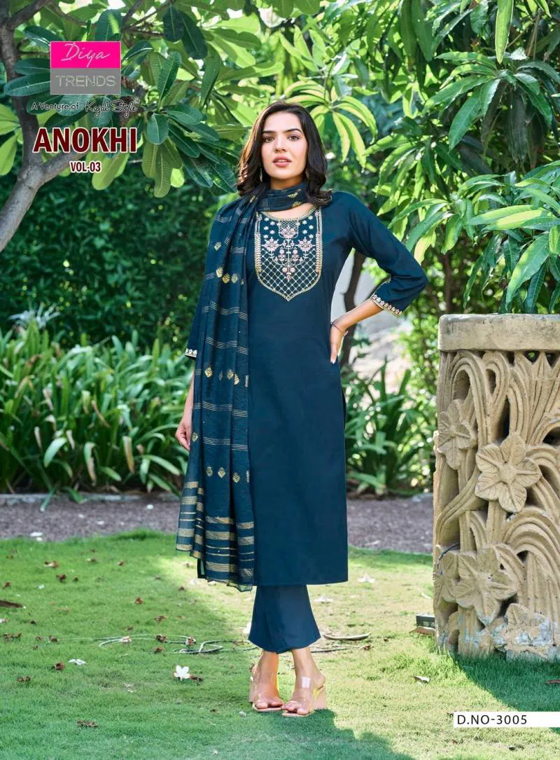 Diya By Anokhi Vol 3 trends Roman Silk Kurti Bottom With Dupatta Wholesale Clothing Suppliers In India