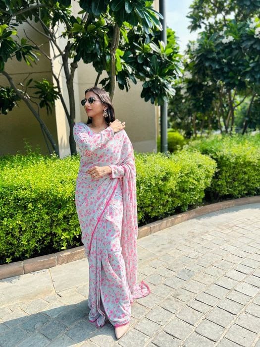 DAC Gray Floral Printed Designer Readymade Saree Orders In India