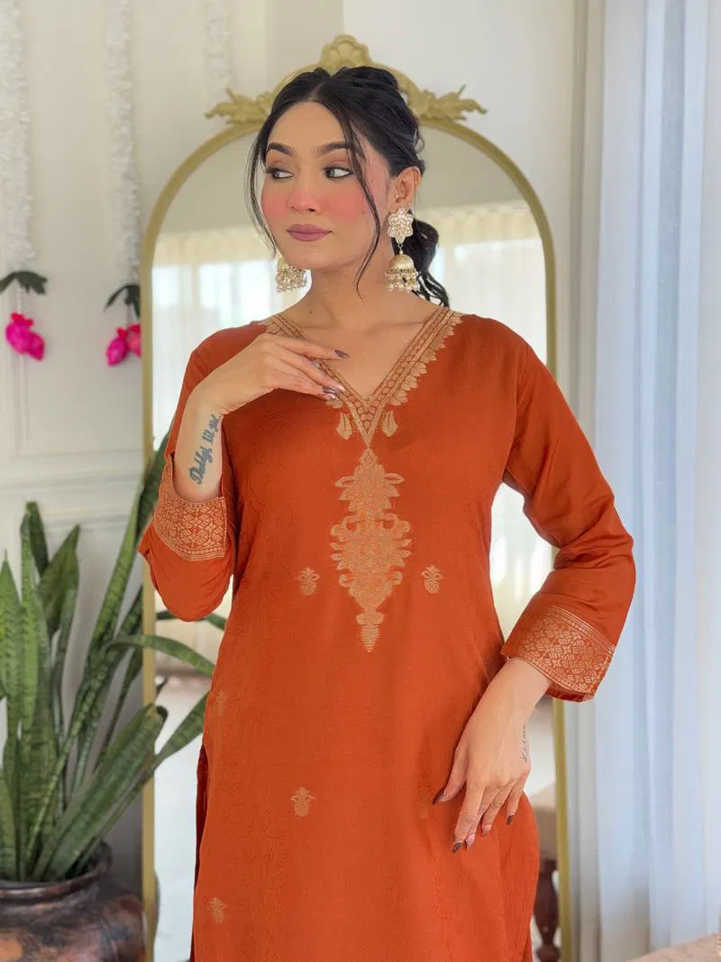 Divya 01 Viscose Jacquard Embroidered Kurti Bottom With Dupatta Bulk Orders In India