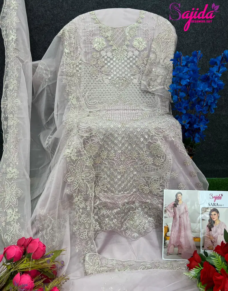 Sara Vol 1 by Sajida Organza Pakistani Salwar Kameez Suppliers In India