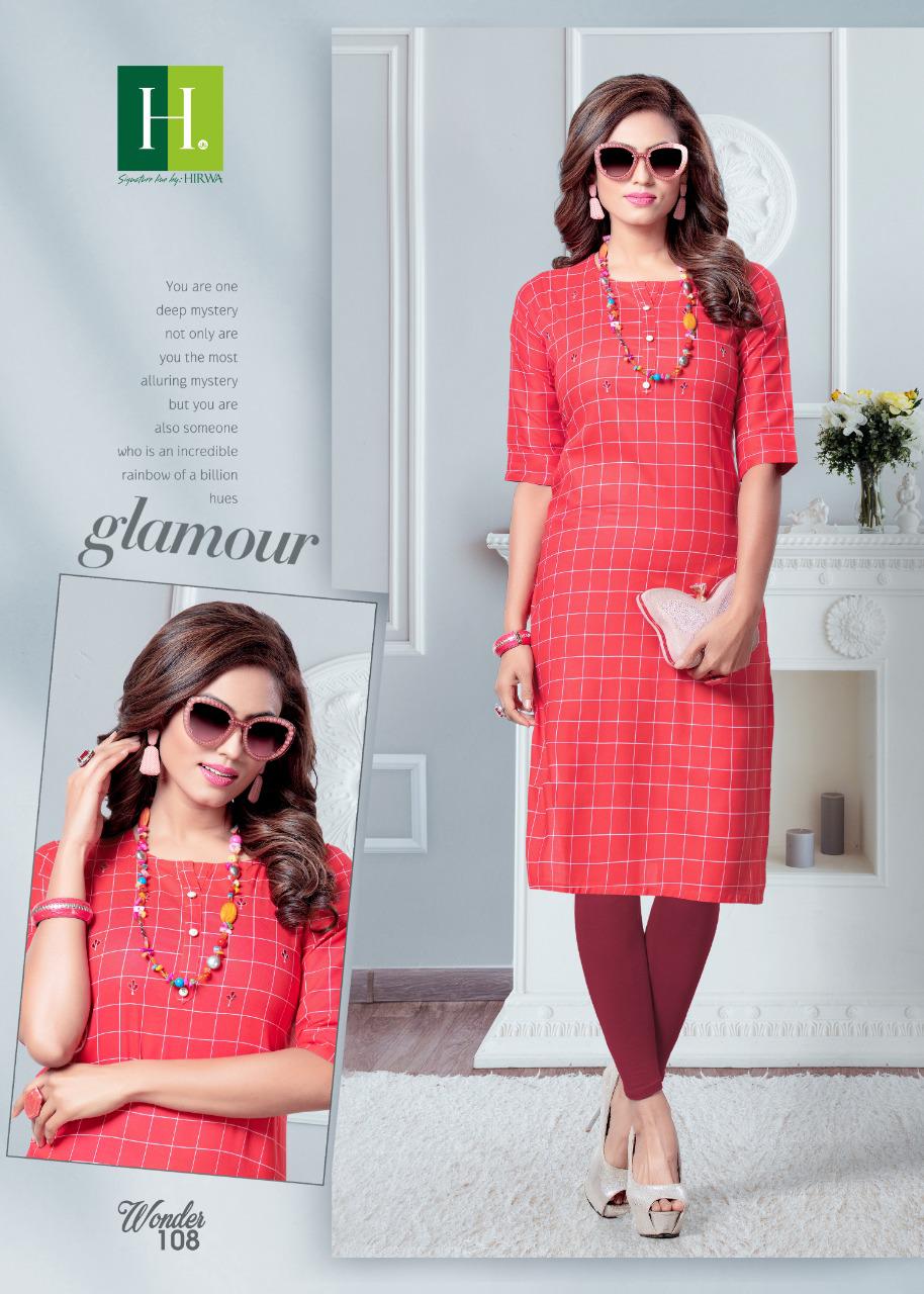 Hirwa Wonder Designer Exclusive Casual Wear Chex Rayon Kurti Collection