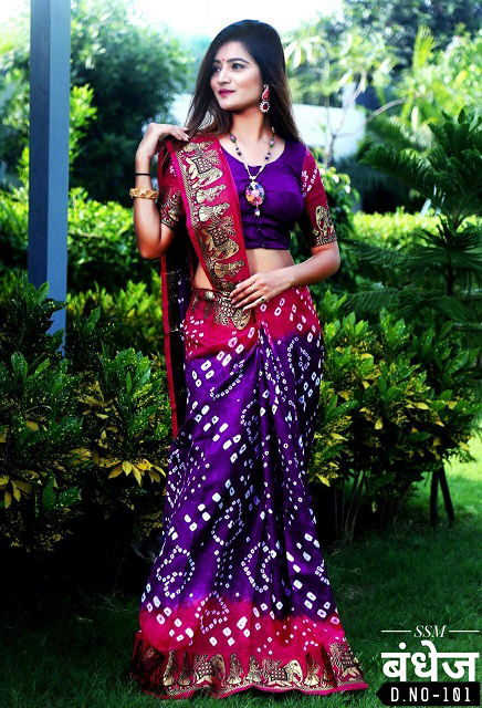 Ssm Dolly Latest Fancy Designer Bandhani Art Silk Bandhej Saree Collection
