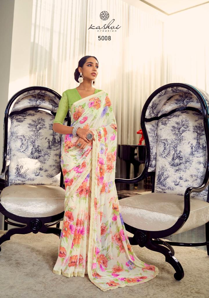 Kashvi Arth Silk Latest fancy regular Casual Wear Printed Georgette With Border Saree Collection
