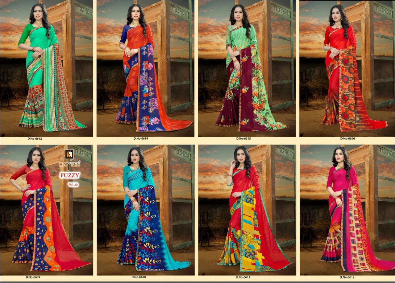 Haytee Fuzzy 20 Latest Rennial Printed With Border daily wear Saree Collection 