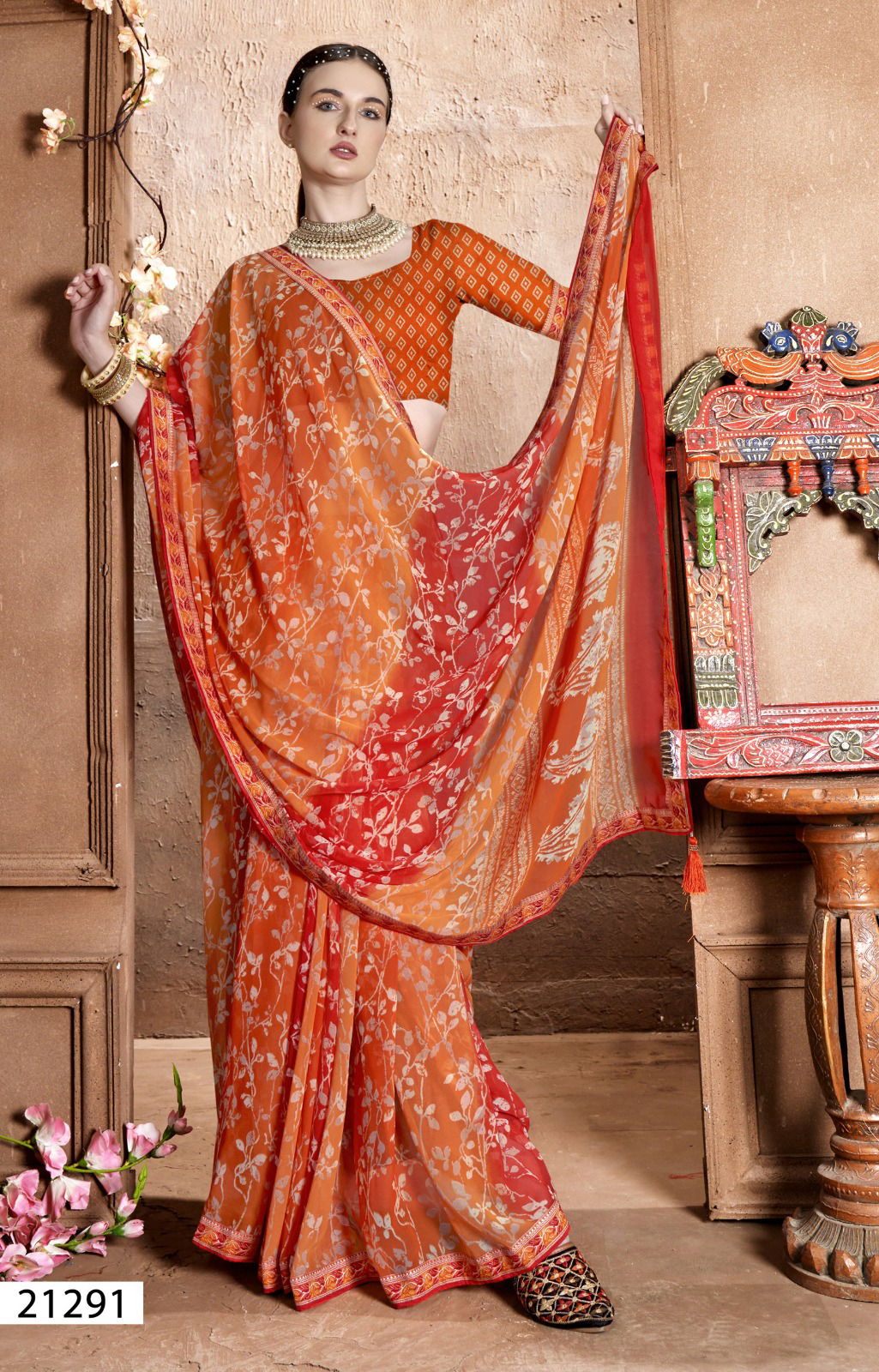 Rajvanshi Vol 5 By Vallabhi Leaf Printed Georgette Wholesale Sarees Manufacturers