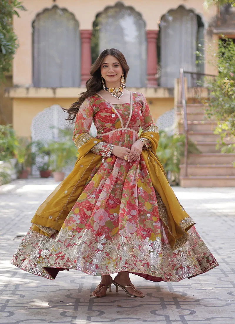 Jf 2488 89 Designer Russian Silk Gown With Dupatta Wholesale Market In Surat