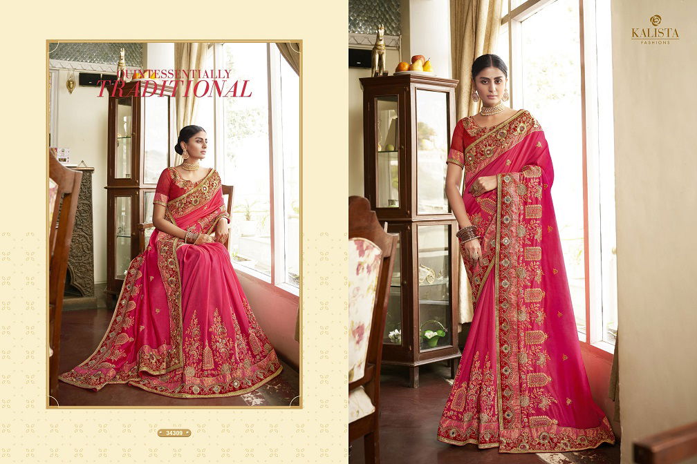 Kalista Sana Gold Edition Wedding Wear Heavy Embroidery Designer Sarees Collection
