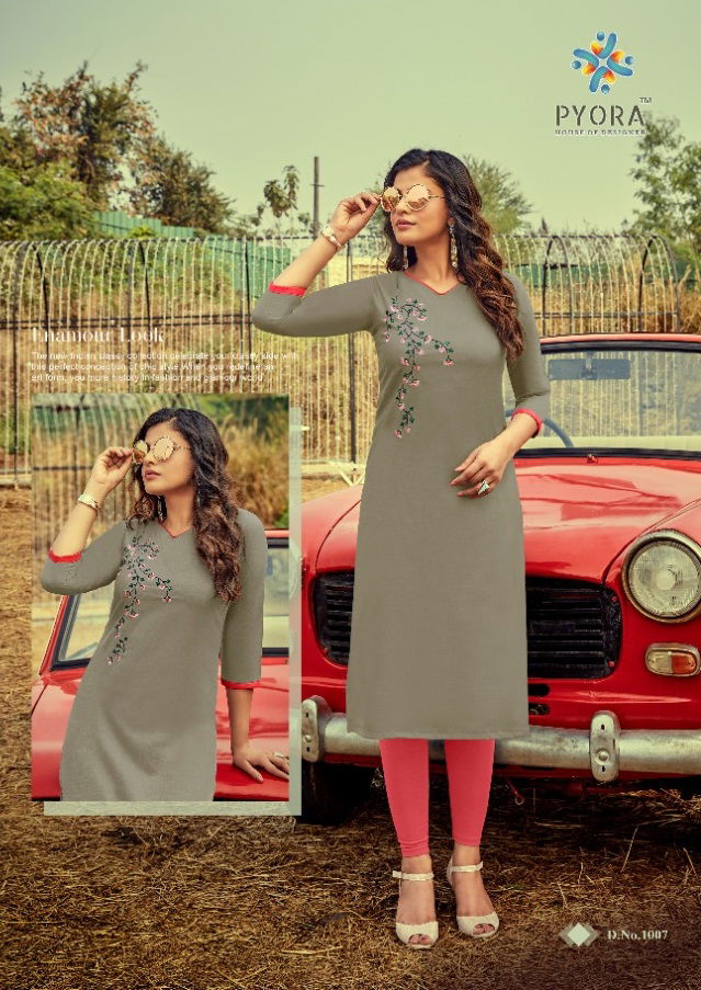 Pyora Mulberry 1 Latest Collection Fancy Ethnic Wear Slub cotton Designer Embroidery Work Butta Kurtis
