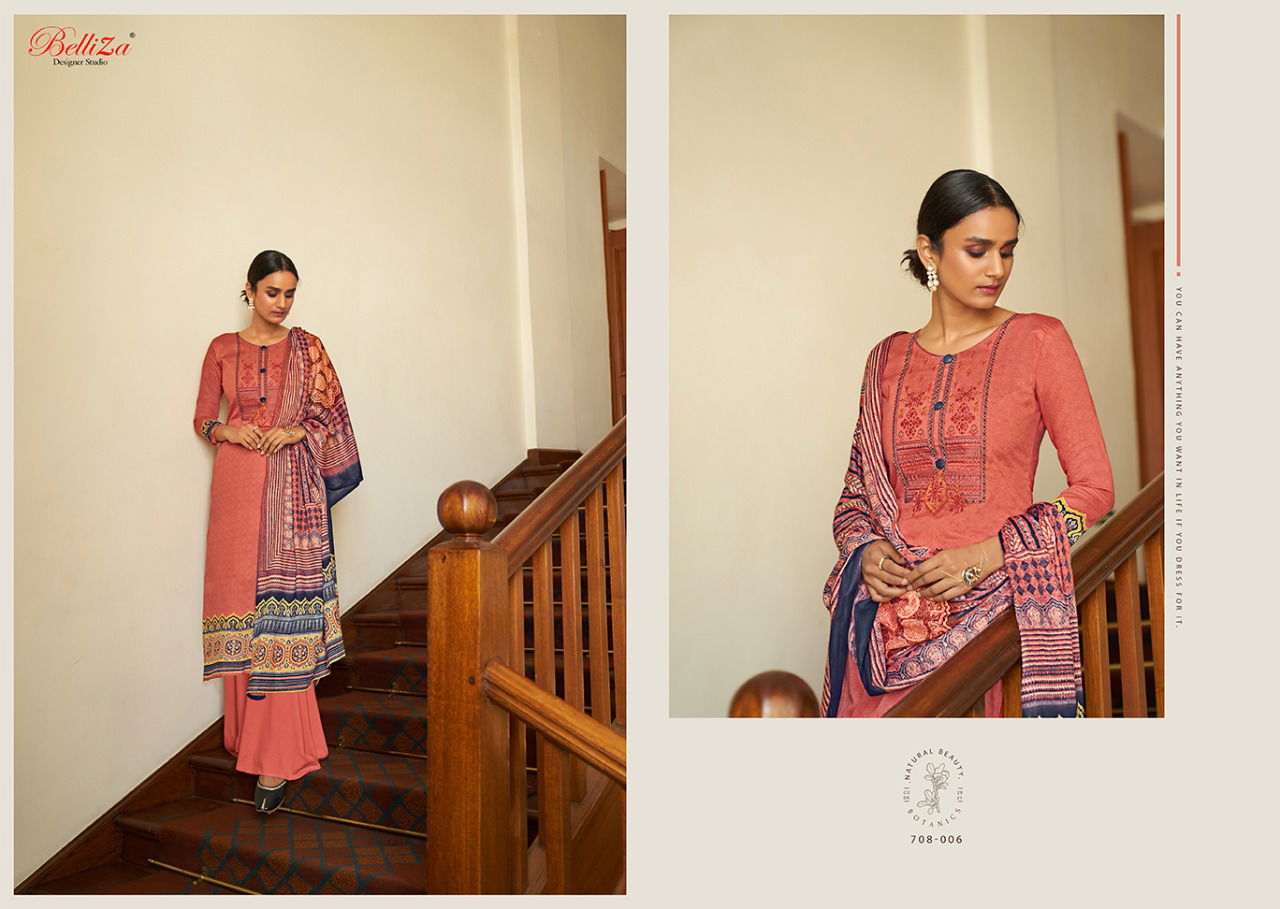 Belliza Haseen Latest Fancy Designer casual wear Digital Printed Embroidery Designer Dress Material Collection
