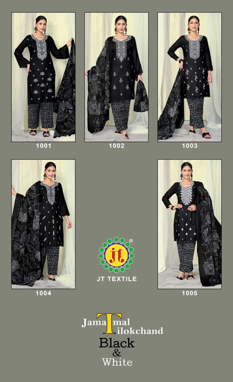 Jt Black And White Rayon Embroidery Dress Material Wholesale Market In Surat With Price