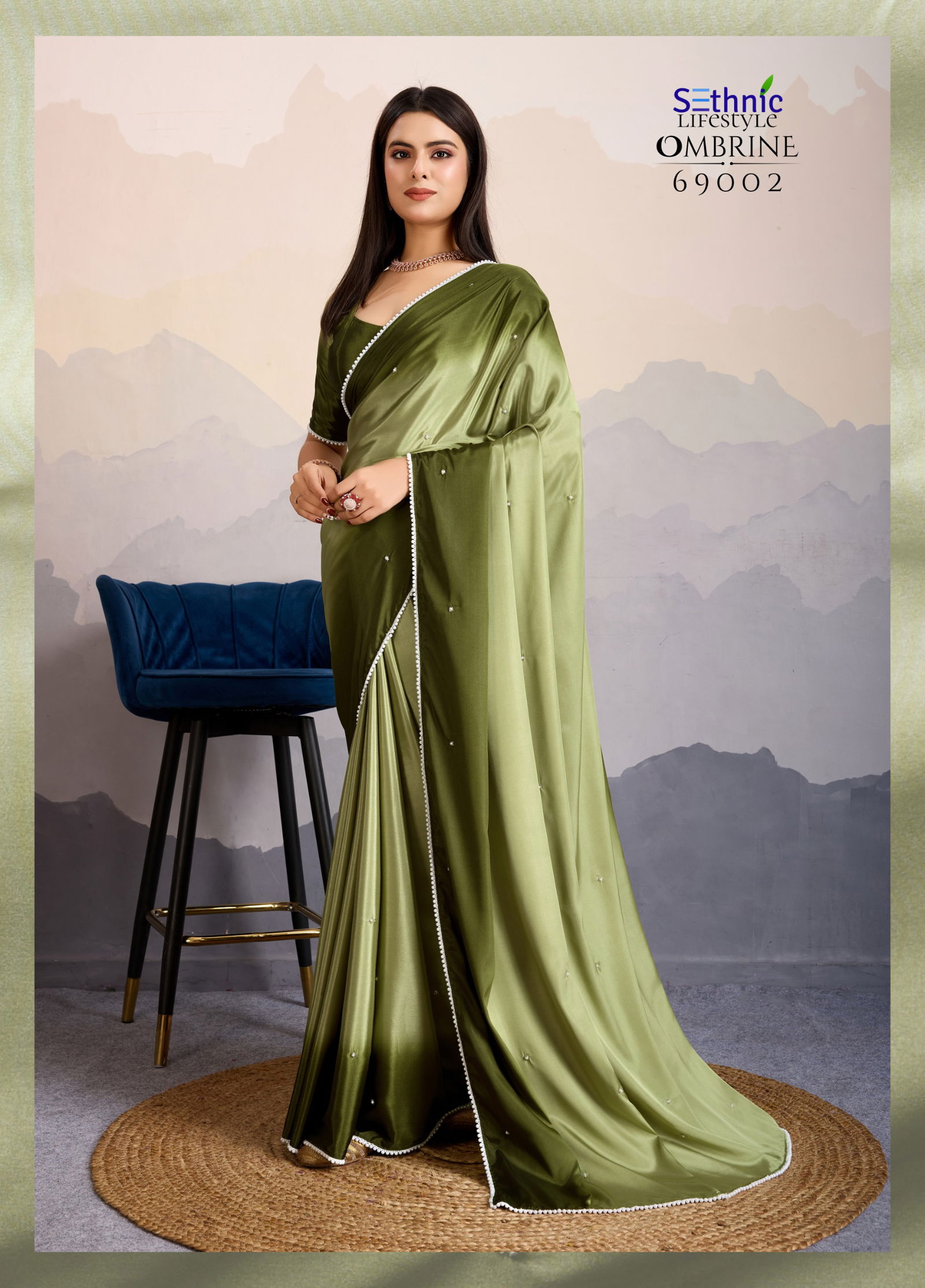 Ombrine By Sethnic Crepe Satin Party Wear Saree Exporters In India