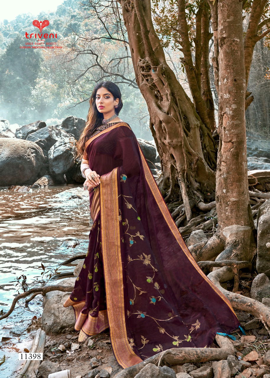 TRIVENI UPASANA Fancy Heavy Designer Festive Wear Cotton Linen Printed Saree Collection