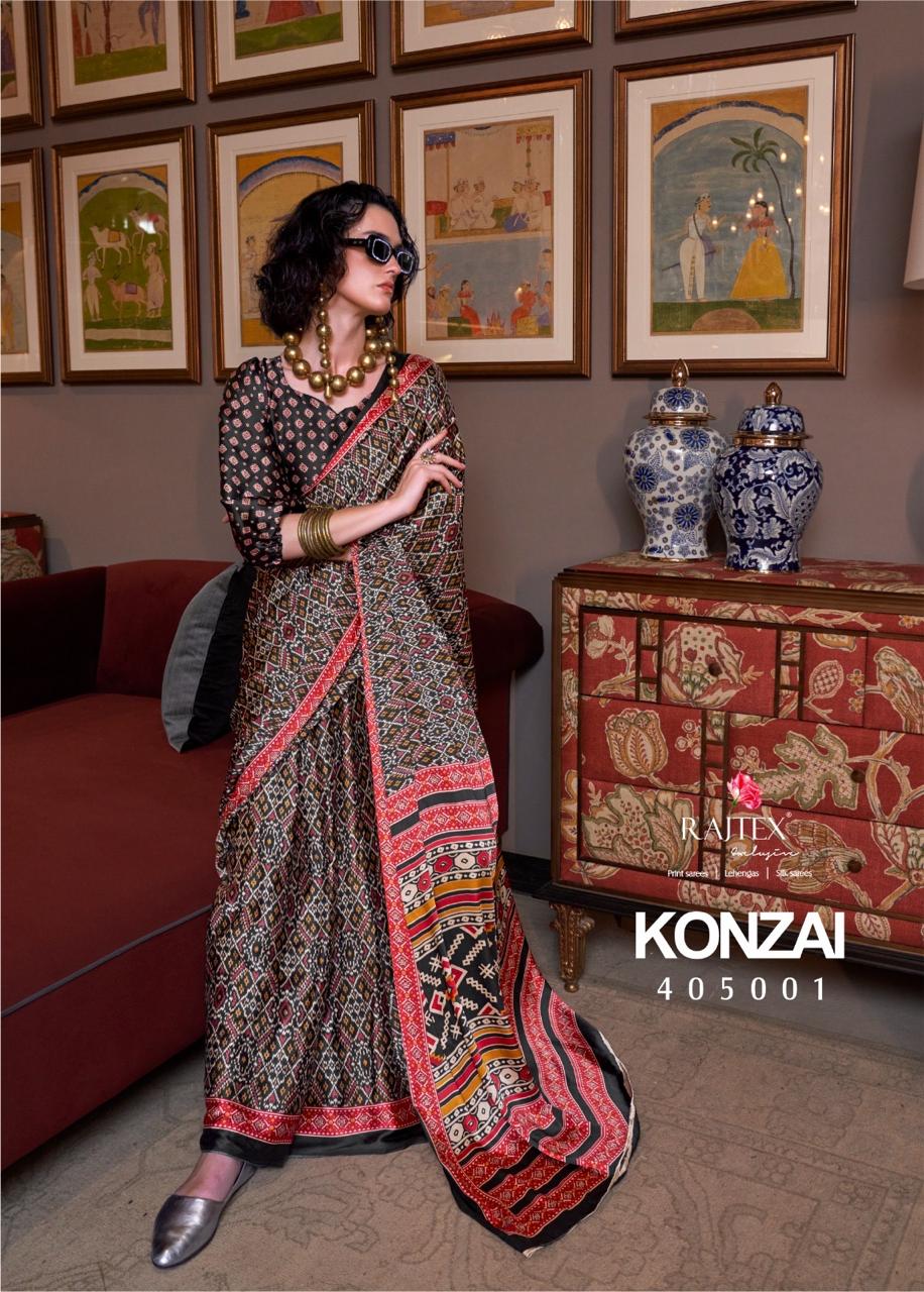 Konzai By Rajtex Patola Printed Satin Crepe Saree Wholesale Price