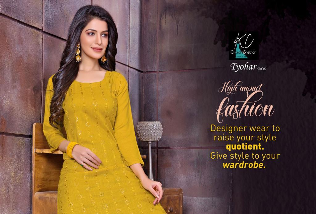 Kc Tyohar 2 Fancy Festive Wear Heavy Rayon Printed Kurti With Bottom Sharara Collection