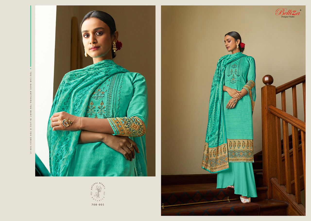 Belliza Haseen Latest Fancy Designer casual wear Digital Printed Embroidery Designer Dress Material Collection
