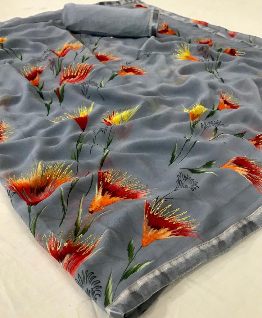 Lt Nalanda Silk Fancy Casual Wear Georgette with Floral Printed Sarees Collection