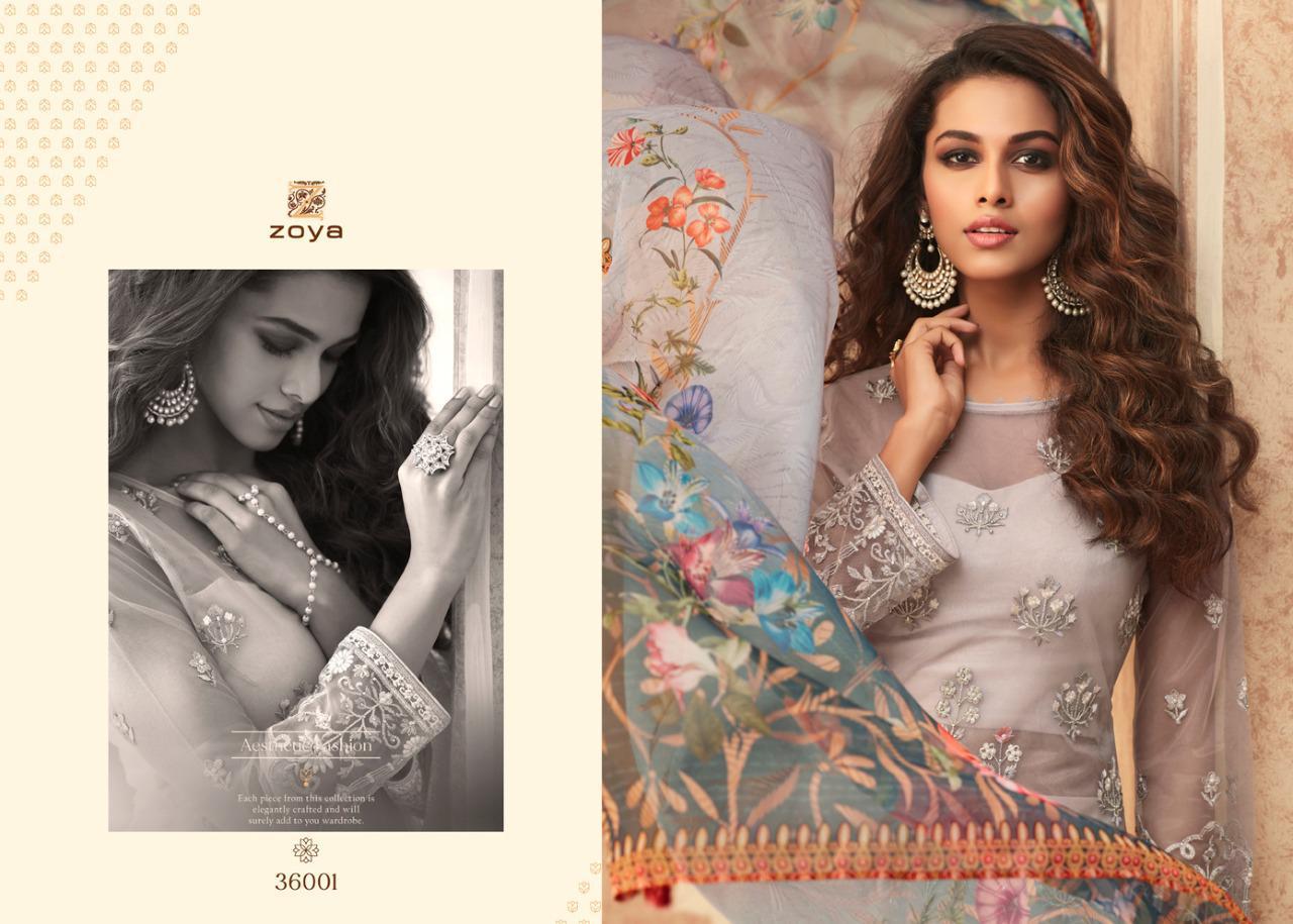Zoya Latest Collection Of Designer Party Wear Wedding Wear Butterfly  Net Embroidered Salwar Suit With Chiffon Printed Dupatta