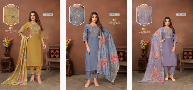 Alinee 134 To 136 Roman Silk Kurti Bottom With Dupatta Wholesalers In Delhi