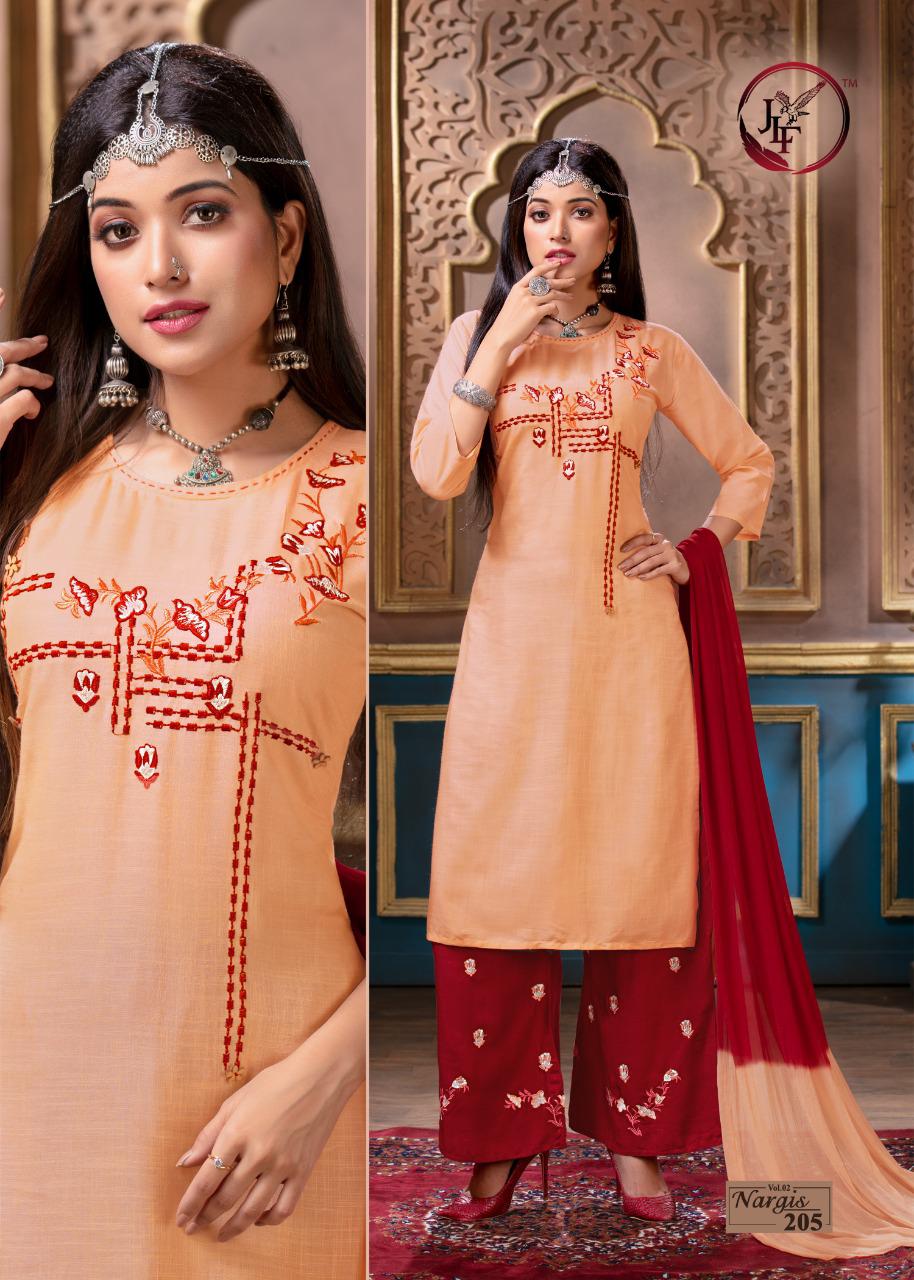 JLF Nargis Vol 2 Latest Designer Embroidery Work Ready Made Plazzo Salwar Suit With Nazneen Dupatta Collection 