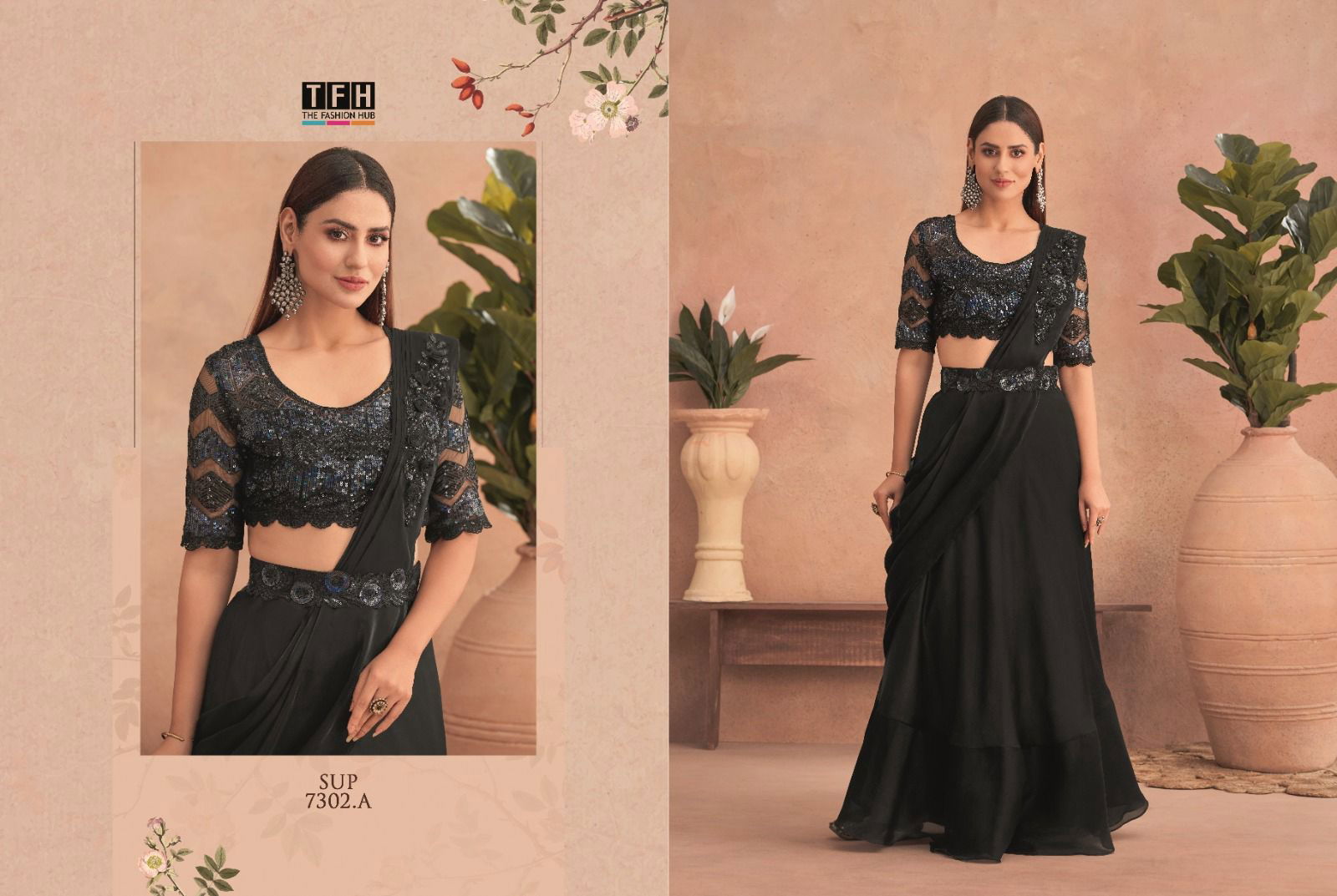 Super Star Hit Designs By Tfh 7302 Series Best Readymade Saree Wholesale Shop in Surat