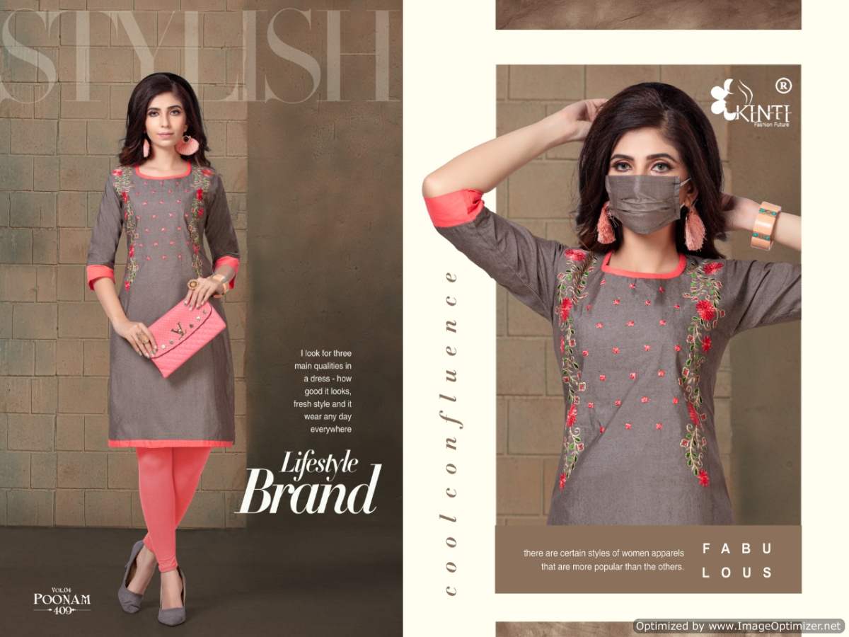 Kinti Poonam 4 Latest Regular Wear Handloom Cotton Embroidery Kurtis Collection
