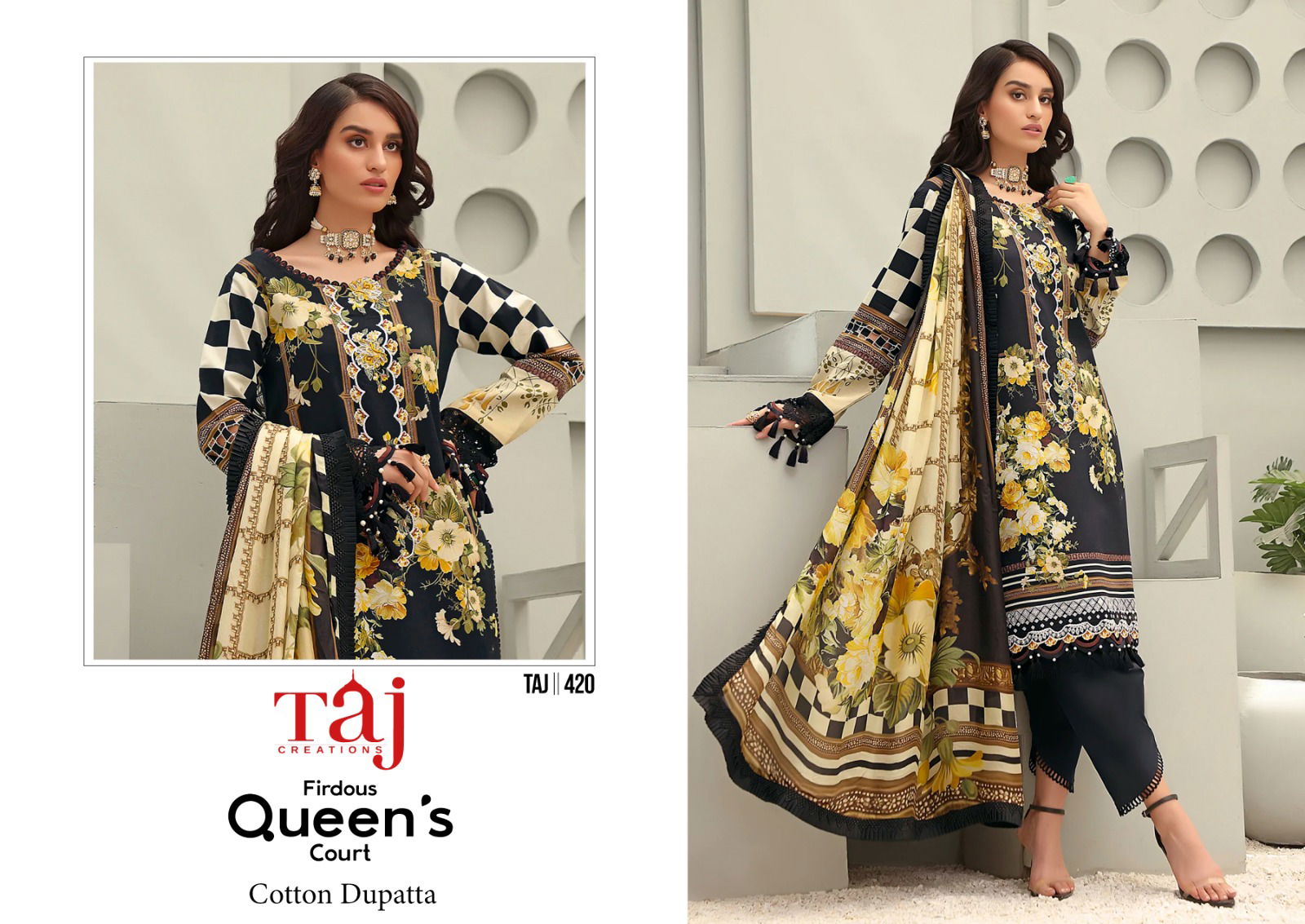 Taj 420 And 421 Cotton Pakistani Suits Wholesale Market In Surat With Price
