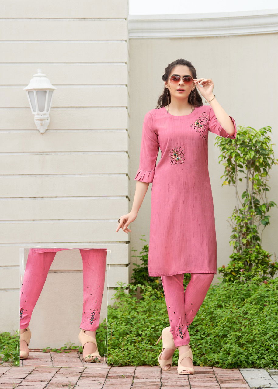 Rangjyot Aarohi 1 Ethnic Wear Rayon With Khatli Work Kurtis With Bottom Collection
