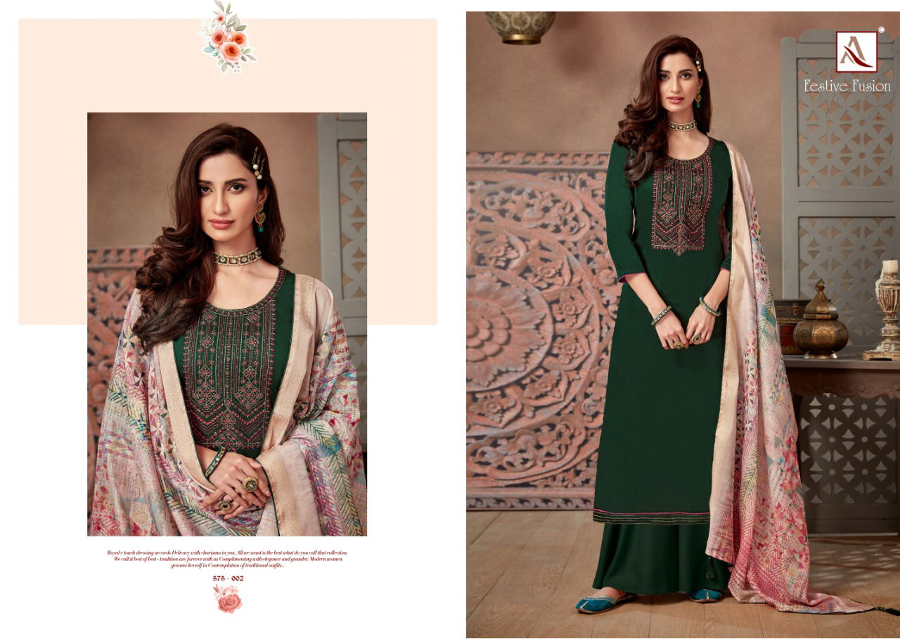 Alok Latest Fancy Designer Heavy Festive Fusion Jam Cotton Dyed with Fancy Embroidery and Swarovski Diamond Work Dress Material