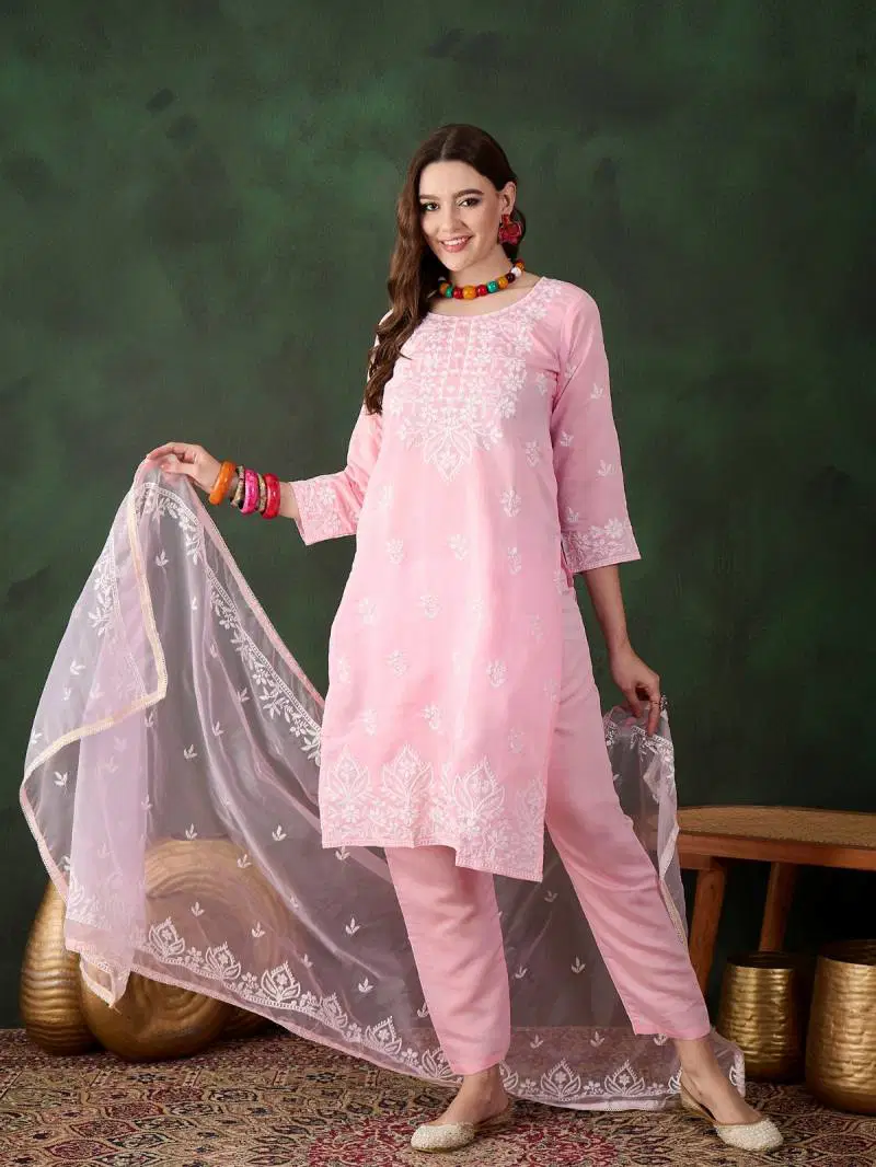 Color Set 8503 Roman Silk Embroidered Kurti Bottom With Dupatta Wholesale Market In Surat