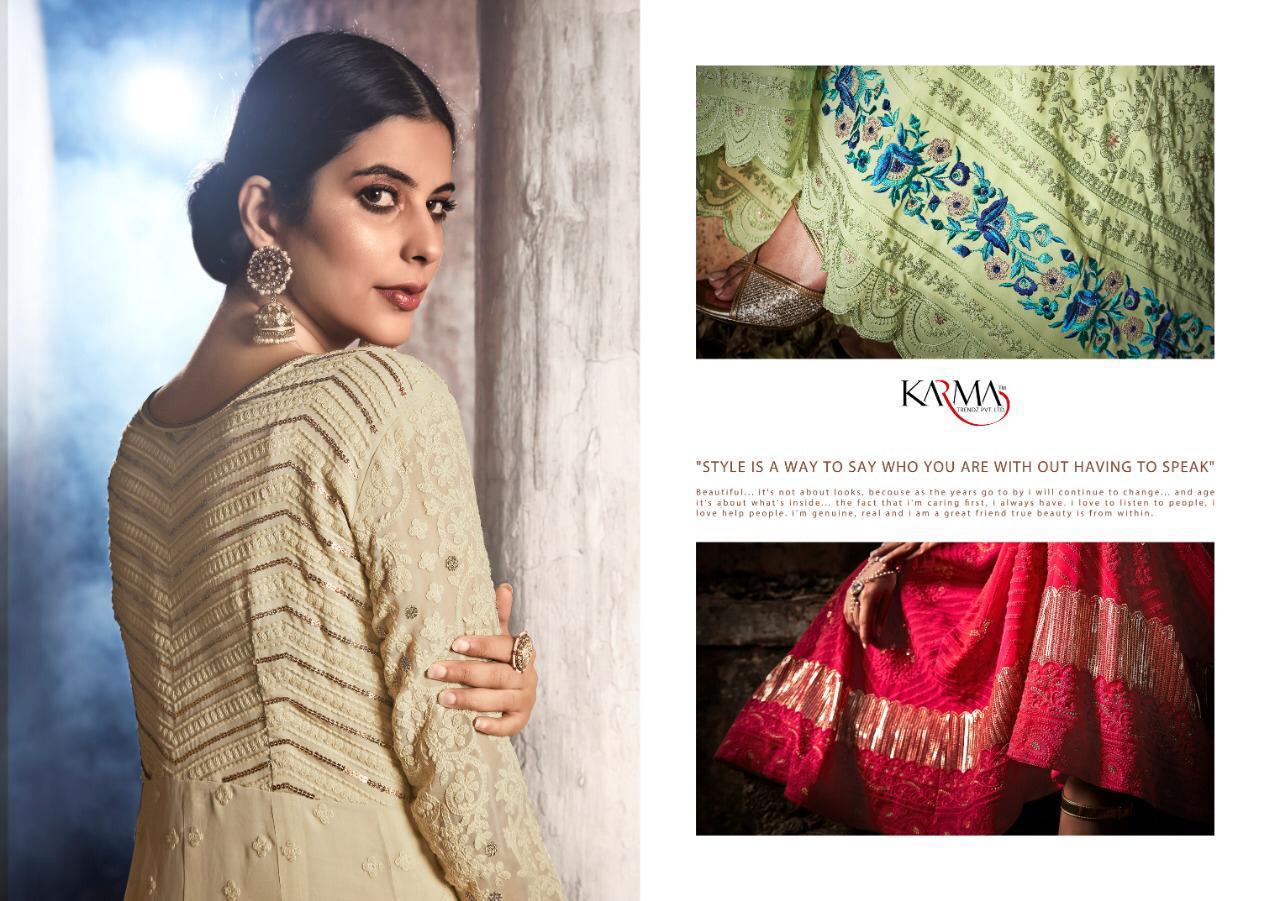 KARMA LATEST DESIGNER FOX GEORGETTE HEAVY EMBROIDERED LAKHNAVI TOP AND NAZNIN DUPATTA WITH STONE WORK COLLECTION