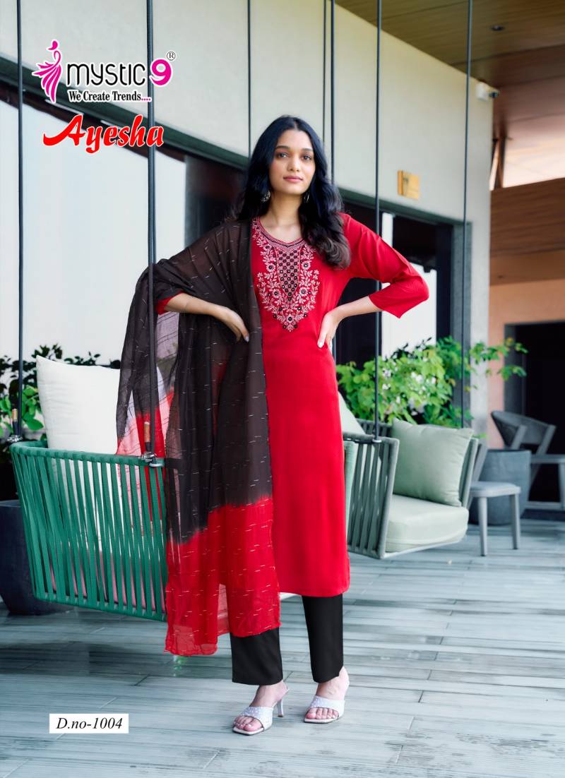Mystic 9 Ayesha Vol 1 Rayon Dobby Kurti Bottom With Dupatta Wholesale Online