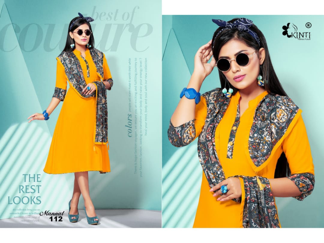 Kinti Mannat Latest designer fancy Regular Wear rayon Kurtis Collection
