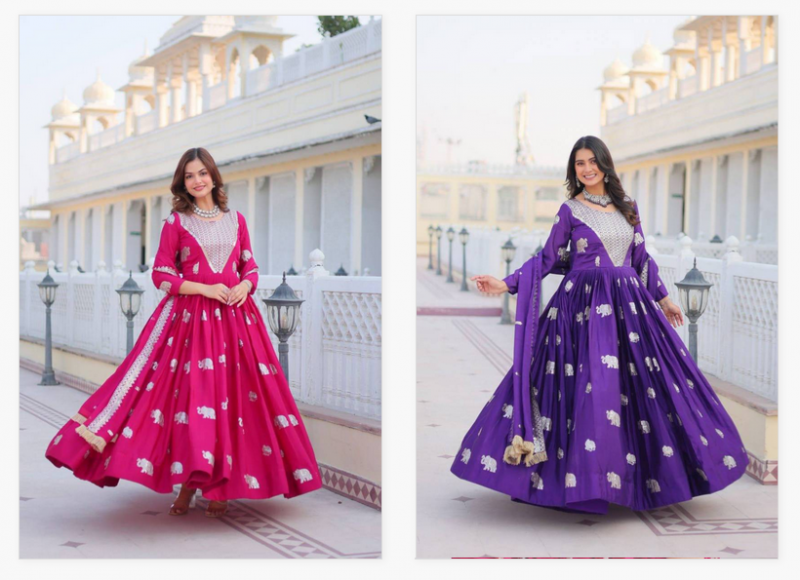 Sn 2399 Beautiful Chinon Gown With Dupatta Wholesale Clothing Distributors In India