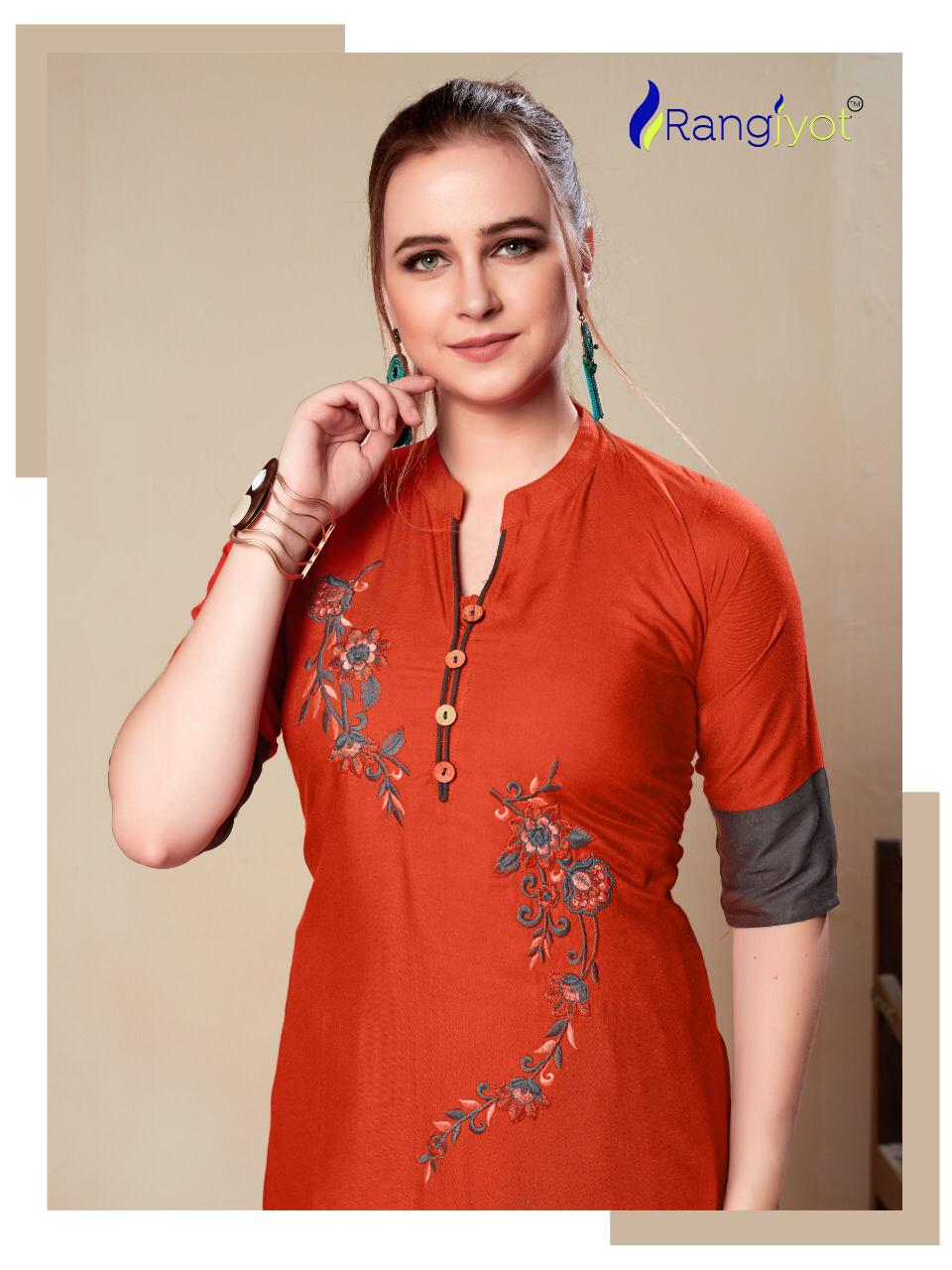 RANGJYOT MORIE VOL-1 Latest fancy Ethnic Wear Heavy rayon With embroidery work Kurtis Collection