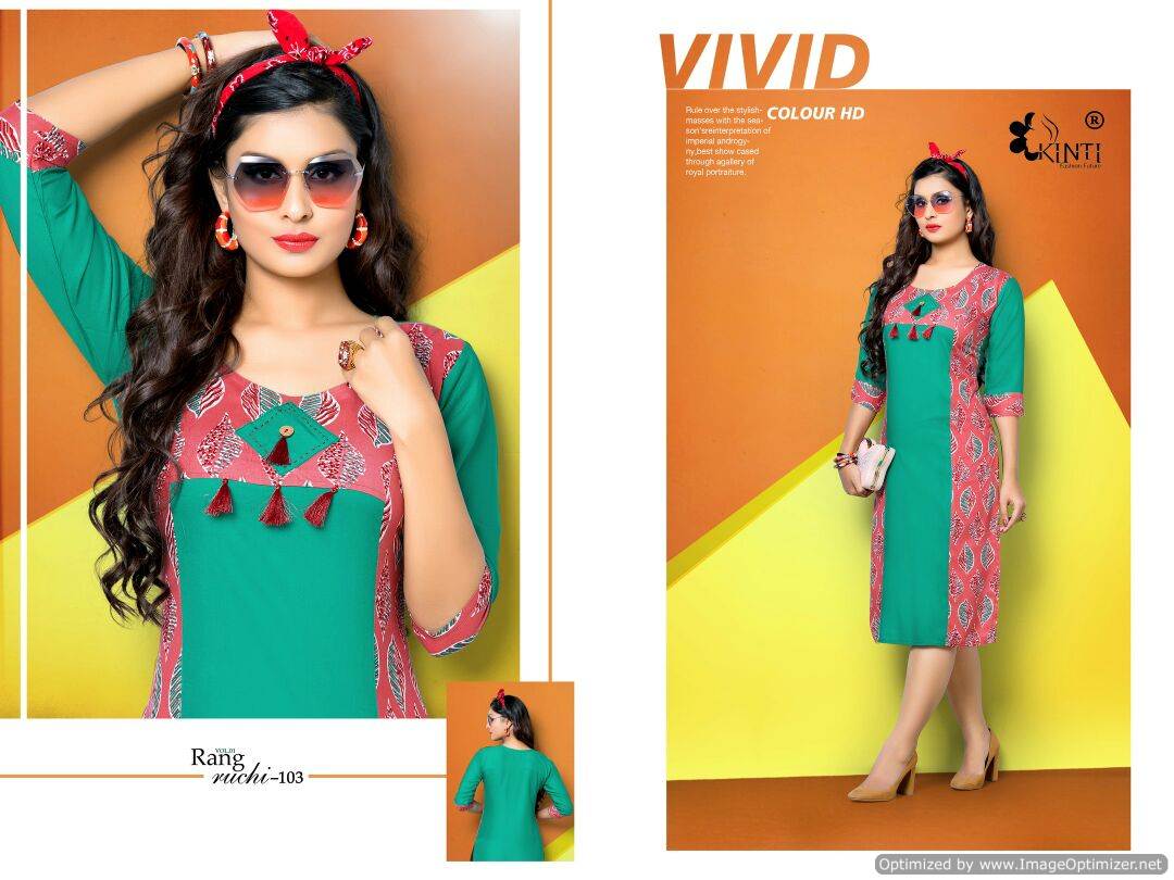 Kinti-Rang Ruchi Fancy Regular wear Pure Rayon printed Kurtis Collection
