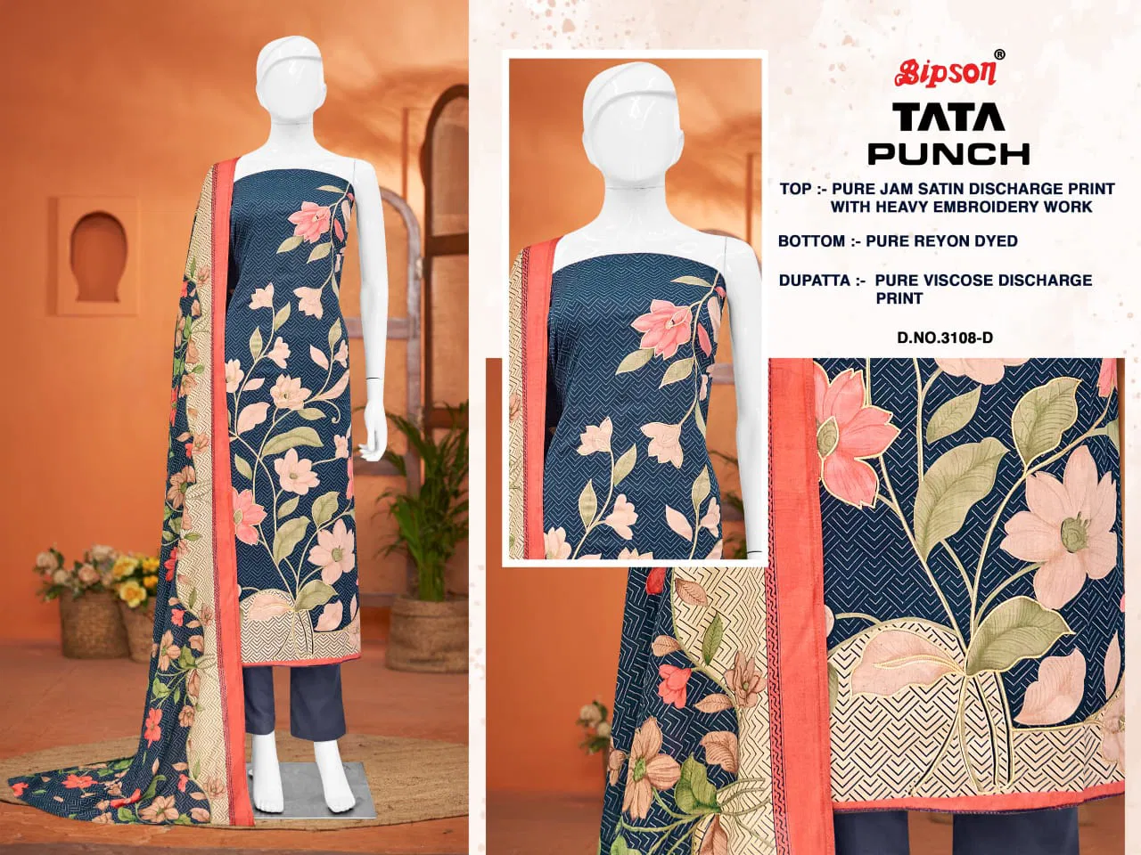 Tata Punch 3284 By Bipson Jam Satin Dress Material Orders In India