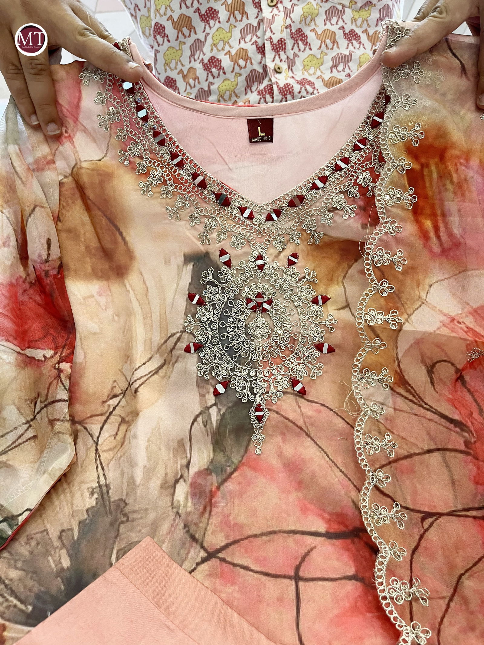 MT Heavy Designer Organza Embroidery Kurti With Bottom Dupatta Wholesale Shop In Surat
