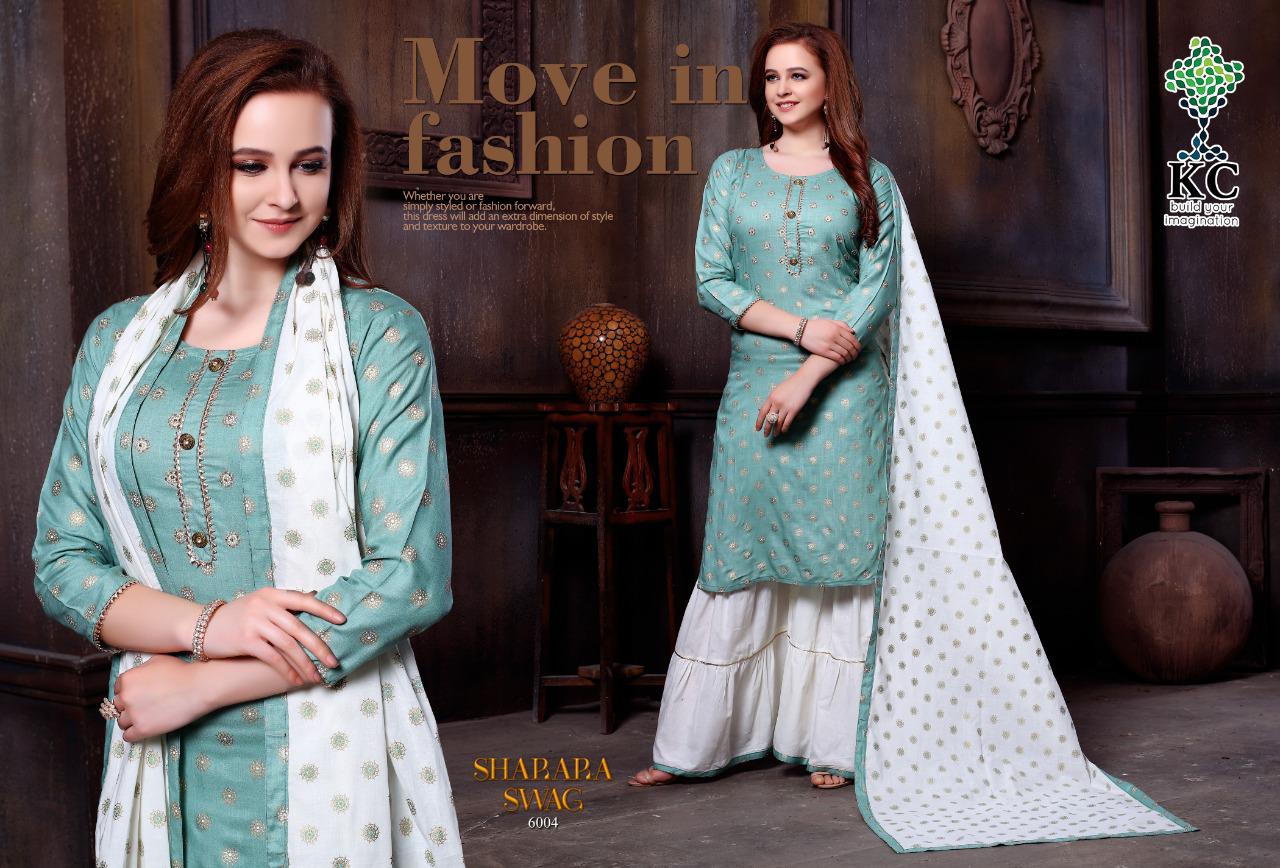 KC Sharara Swag Vol 6 Latest Strylish Heavy Rayon Slub Printed  With Work Sharara Style Readymade Festive wear Salwar Suit Collection 