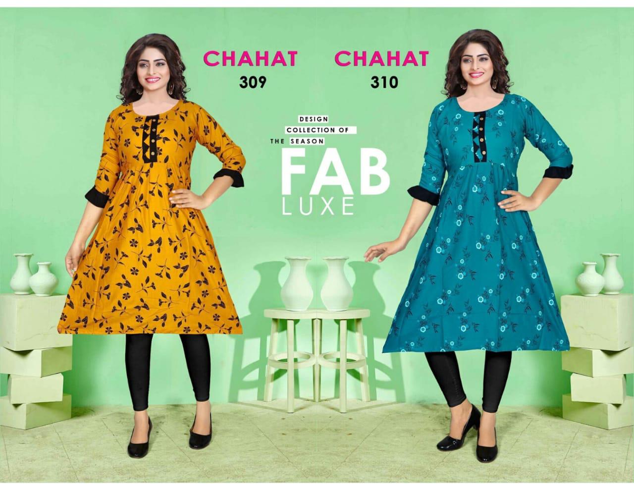 Chahat 3 Latest Fancy Casual Wear Anarkali Style Rayon Printed Flair Style Kurti Collection