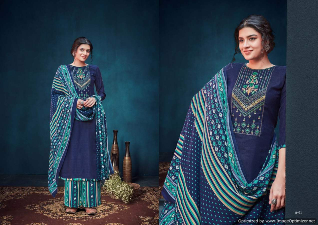 Zulfat Sohni 5 Exclusive Designer Casual Wear Pashmina Print With Heavy Kashmiri Embroidery Work Dress Material With Pure Pashmina Shawl Four Side Lace Dupatta 