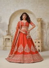 Rust Colour Silk With Leaf Embroidery Work Lahenga With Blouse Dupatta Wholesale Market In Surat KF 2144