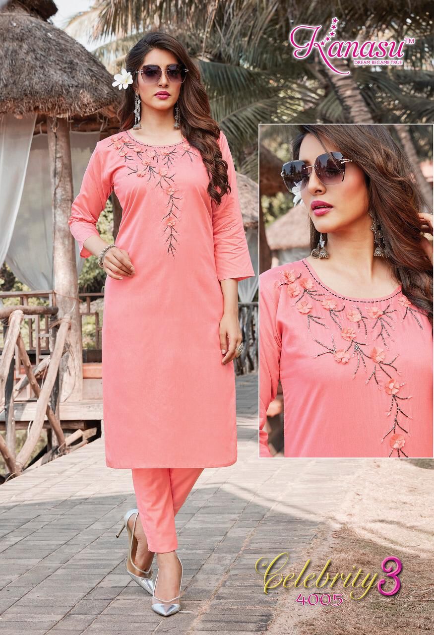 Kanasu Celebrity 3 Ethnic Wear Silk Designer Fancy Kurtis With Bottom Collection
