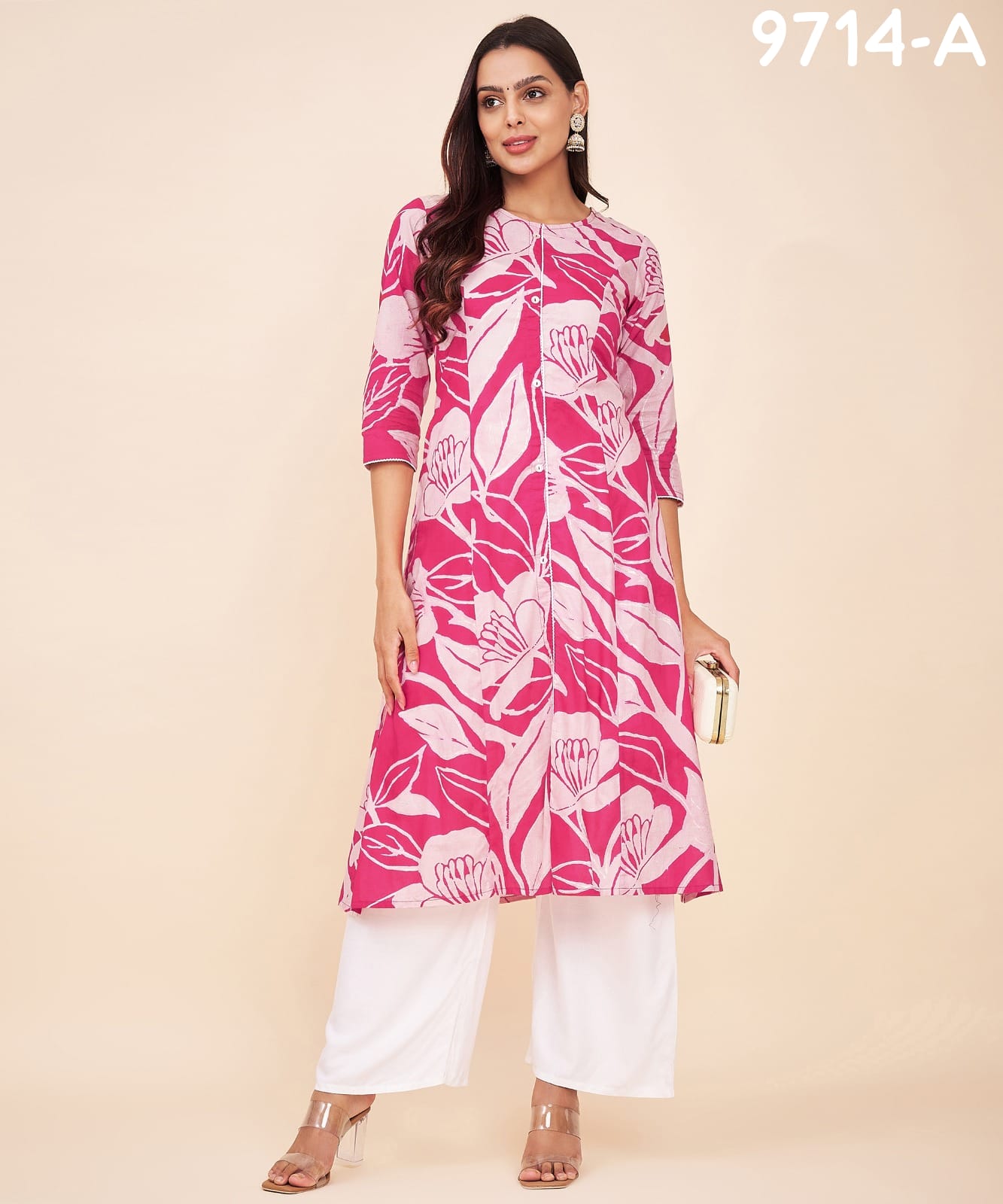 Label Khoj 9714 A and B Jam Satin Cotton Foil Printed line kurti Suppliers In India