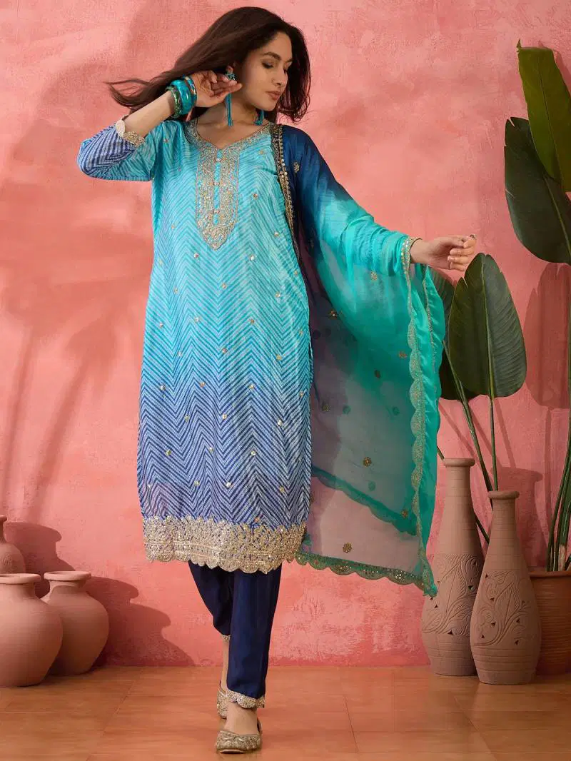 Color Set 8504 Chinon Silk Stylish Kurti Bottom With Dupatta Suppliers In India